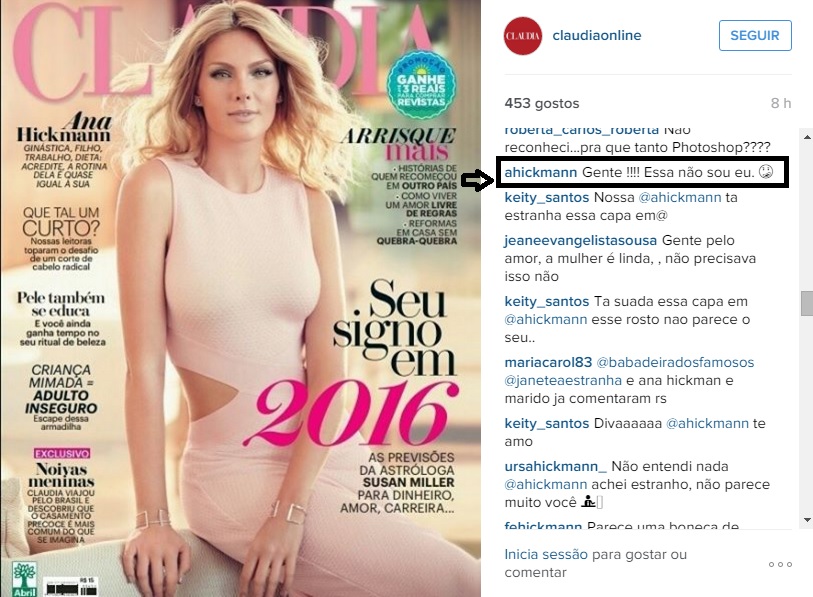 Ana Hickmann disse não ser ela na capa da revista “Cláudia”