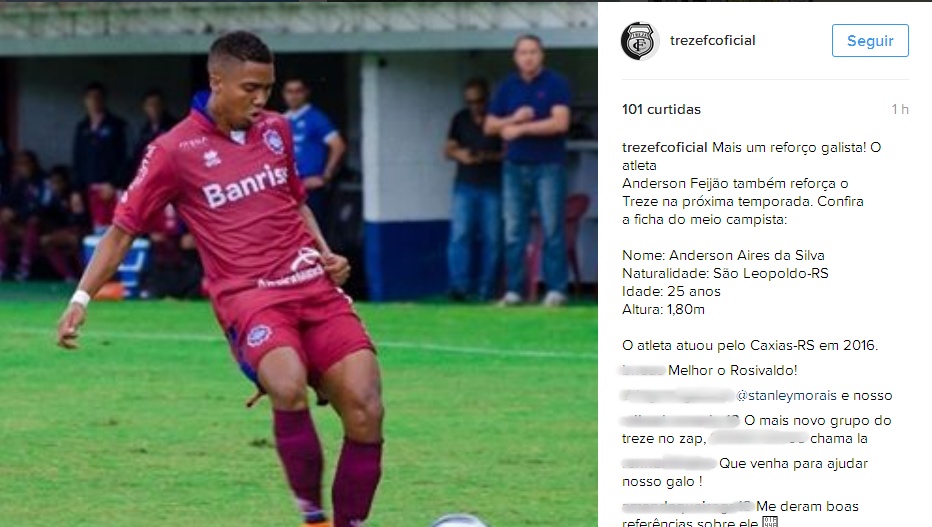 Anderson Feijão é um dos reforços do time apresentado nesta sexta-feira (Foto: Reprodução / Instagram)
