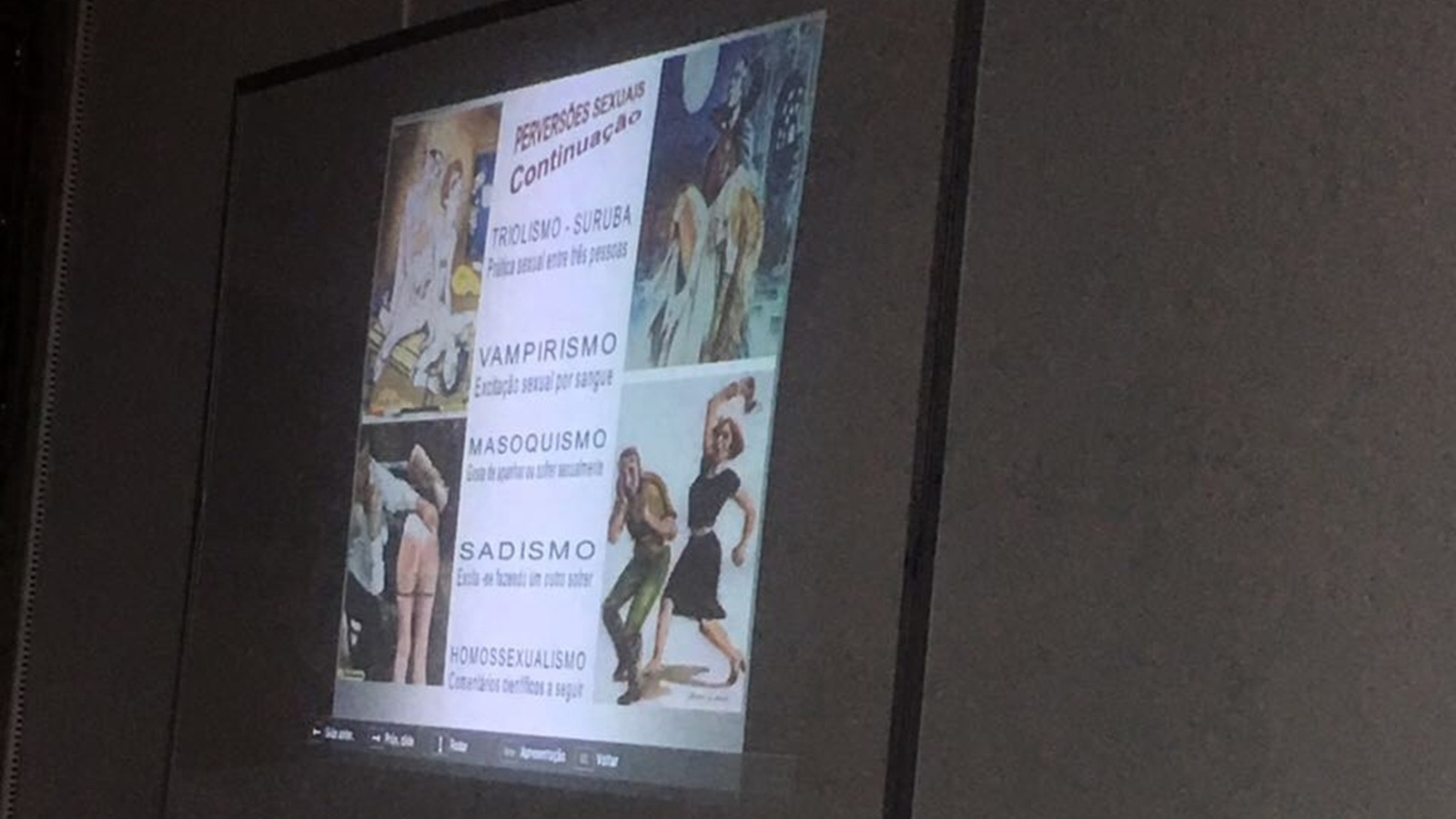 Projeção em sala de aula classifica 'homossexualismo' como 'perversão sexual' (Foto: Diógenes Dantas/Arquivo Pessoal)
