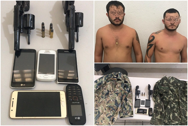 Assaltantes presos com roupas camufladas e armas de fogo em Dona Inês - Foto: Polícia Civil via Patrulhando Nas Ruas