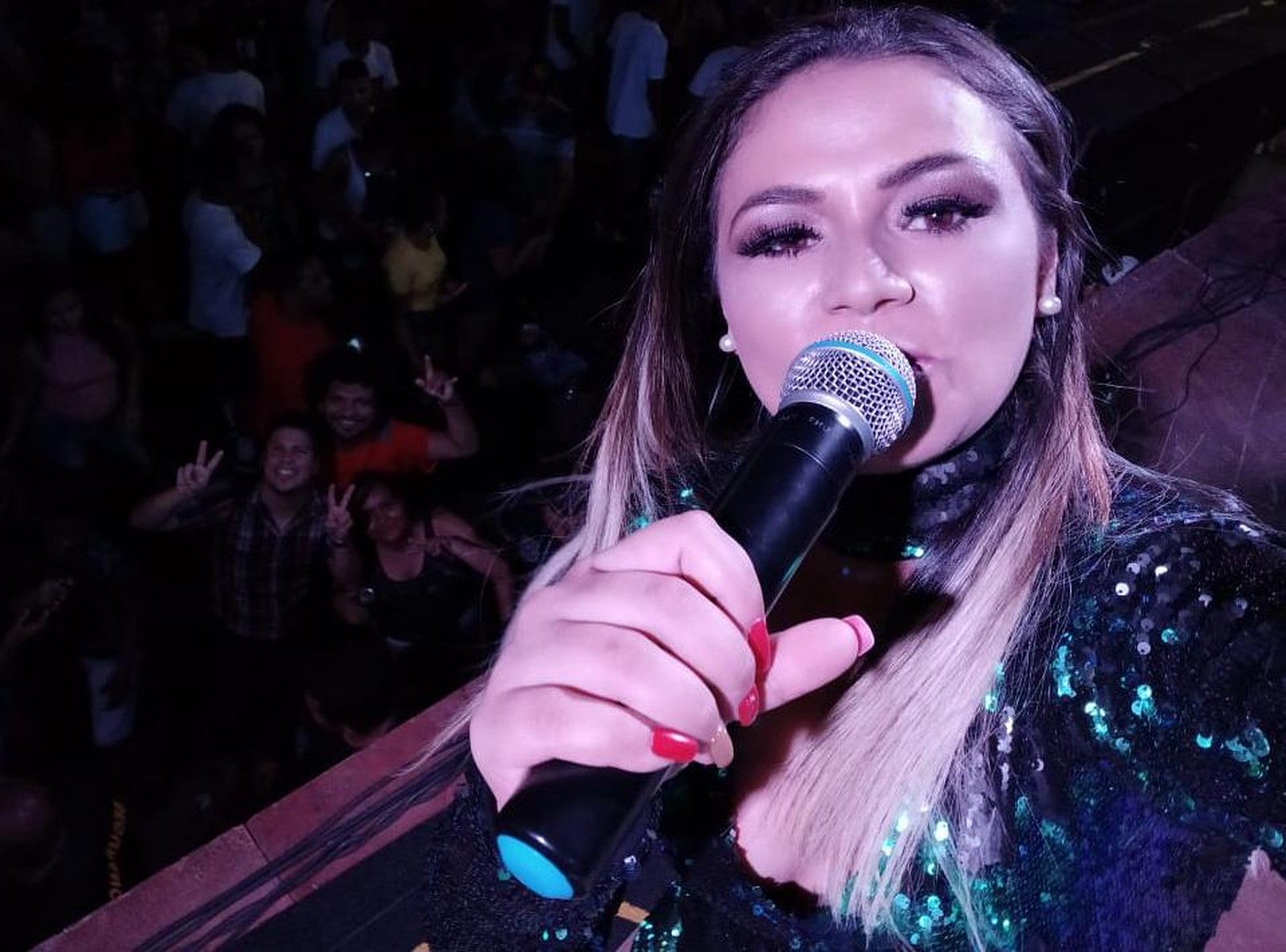 Selfie tirada pela cantora Andreia Ribeiro momentos antes de passar mal — Foto: Divulgação